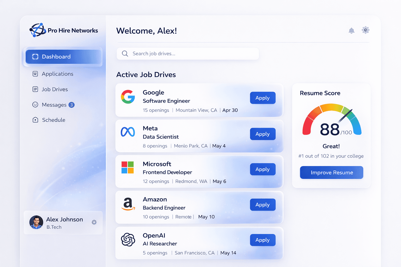 Pro Hire Networks placement dashboard preview